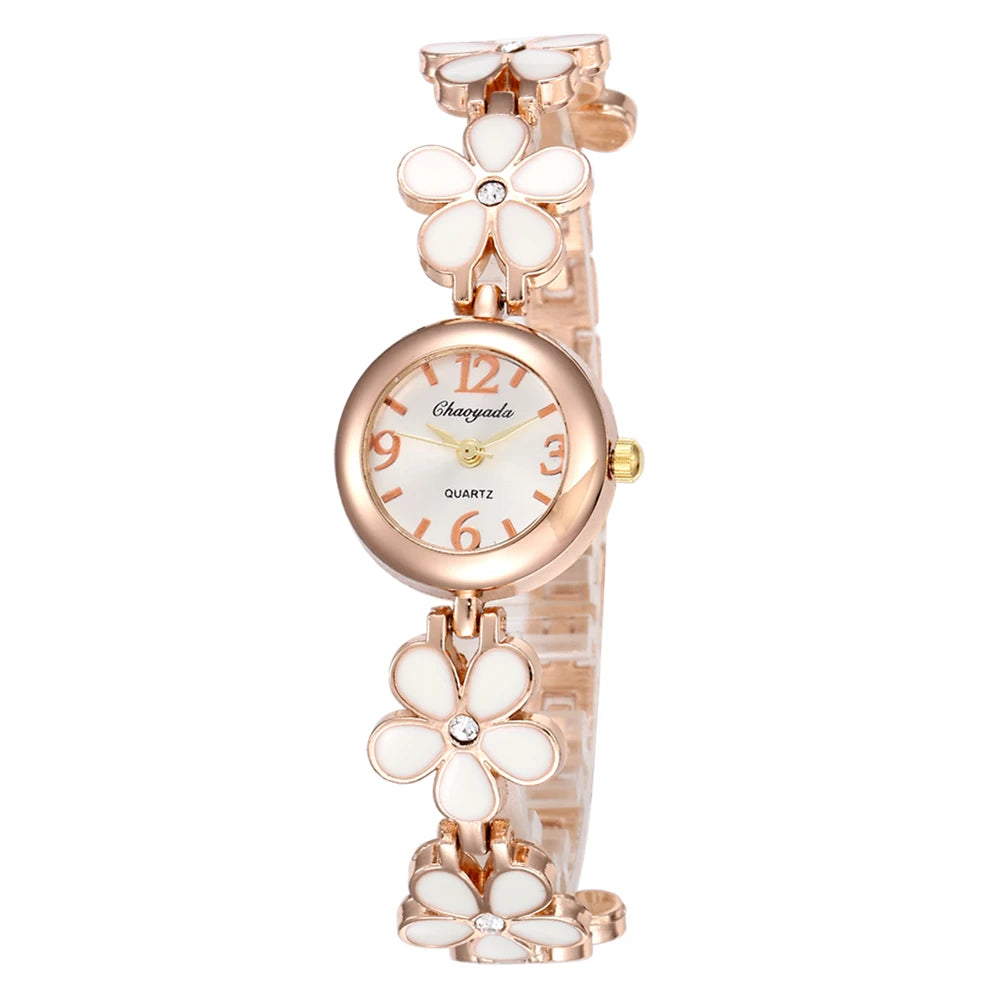 Top Brand Luxury Women's Watches Fashion Flower Bracelet Rose Gold Ladies Quartz Wristwatch Elegant Female Clock montre femme