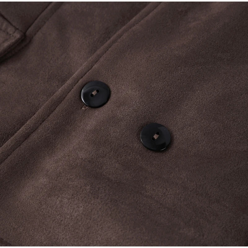 Women's Faux Suede Cropped Trench Coat Jacket Belted Notched Lapel Lace-up Retro Chic Outerwear Spring New High Street Outfit