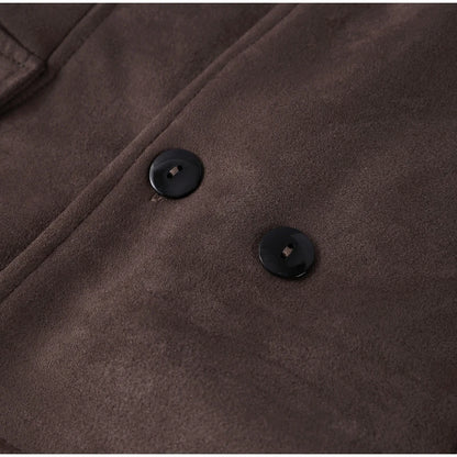 Women's Faux Suede Cropped Trench Coat Jacket Belted Notched Lapel Lace-up Retro Chic Outerwear Spring New High Street Outfit