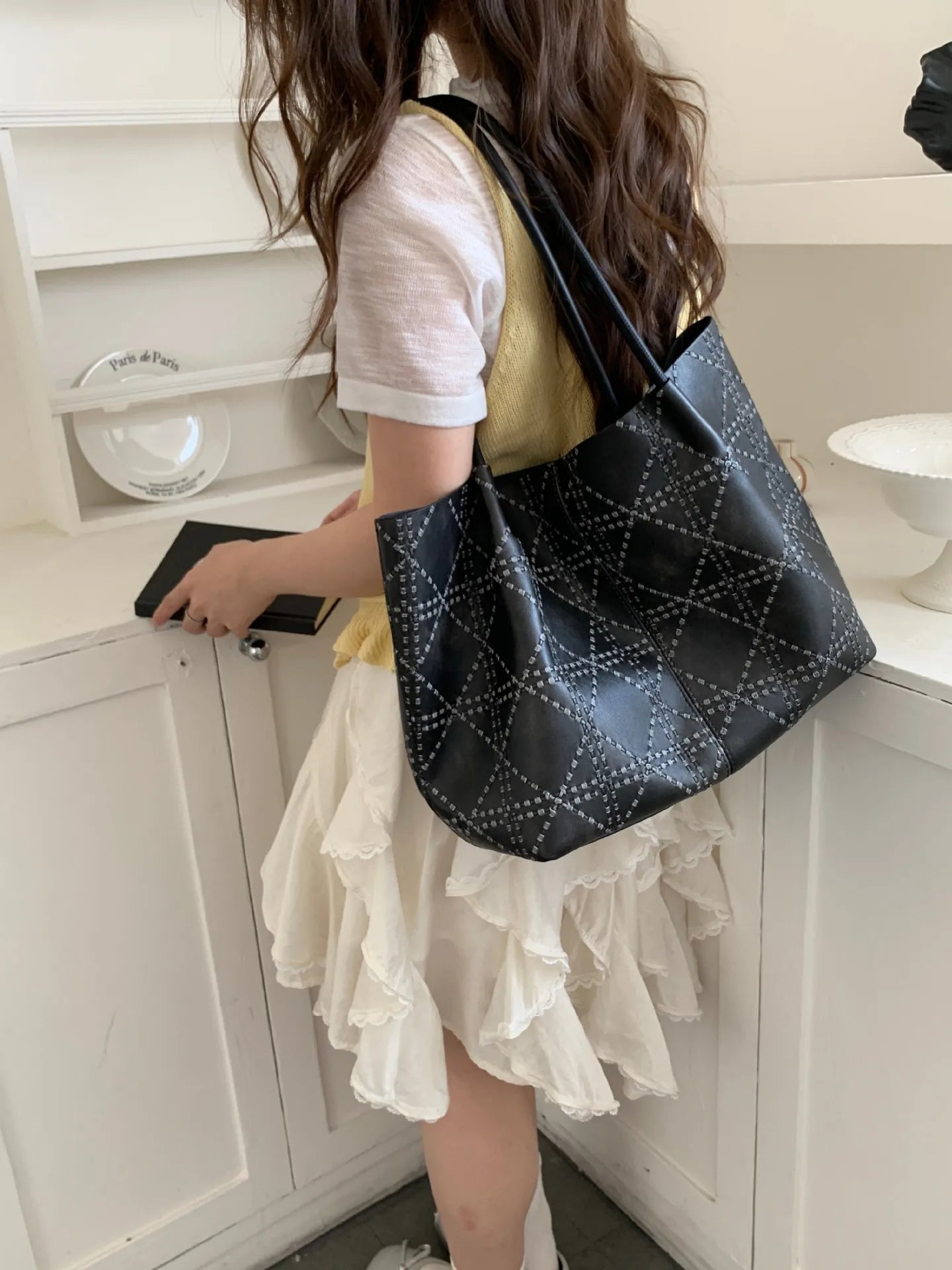 Women's handbag tote bag，2026New Fashionable Quilted Single-Shoulder Tote Bag，Women's large-capacity mother-and-daughter bag, hi