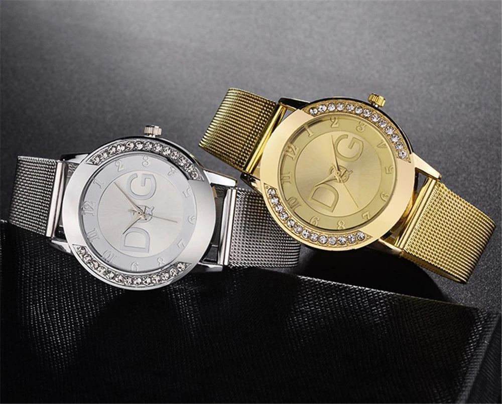 Fashion  Starry Sky Diamond encrusted Women's Watch Casual Stainless Steel Gold Mesh Strap Women's Dress Watches
