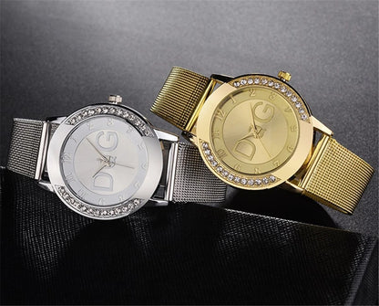 Fashion  Starry Sky Diamond encrusted Women's Watch Casual Stainless Steel Gold Mesh Strap Women's Dress Watches