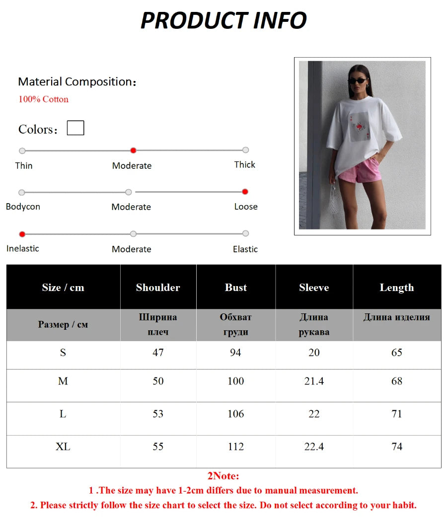 Bornladies 100% Cotton Poker Card Printed T-Shirt Women's Fashionable O-Neck Loose Short Sleeved Female Summer New Casual Top