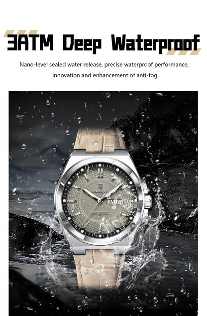 POEDAGAR High Quality Fashion Man Wristwatch Waterproof Luminous Date Week Business Quartz Men's Watches Leather Men Watch Reloj