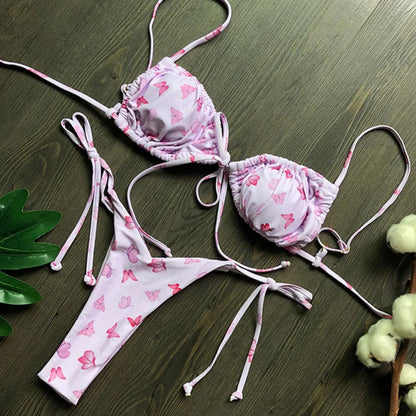 BIQIUYYI Brazilian Sexy Micro Mini Thong Bikini Set Summer Bandage Swimsuit Women Pleated Bathing Suit Beachwear Halter Biqiuni