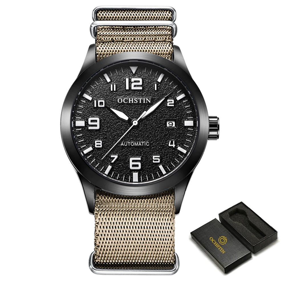 OCHSTIN New Top Brand Automatic Mechanical Watches for Men Military Nylon Strap Pilot Watch Male Auto Date Day Relogio Masculino