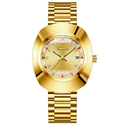 CHENXI Couple's Matching Quartz Watches Gold-Tone High-Fashion Diamond-Studded Waterproof Steel Bracelet Timepieces