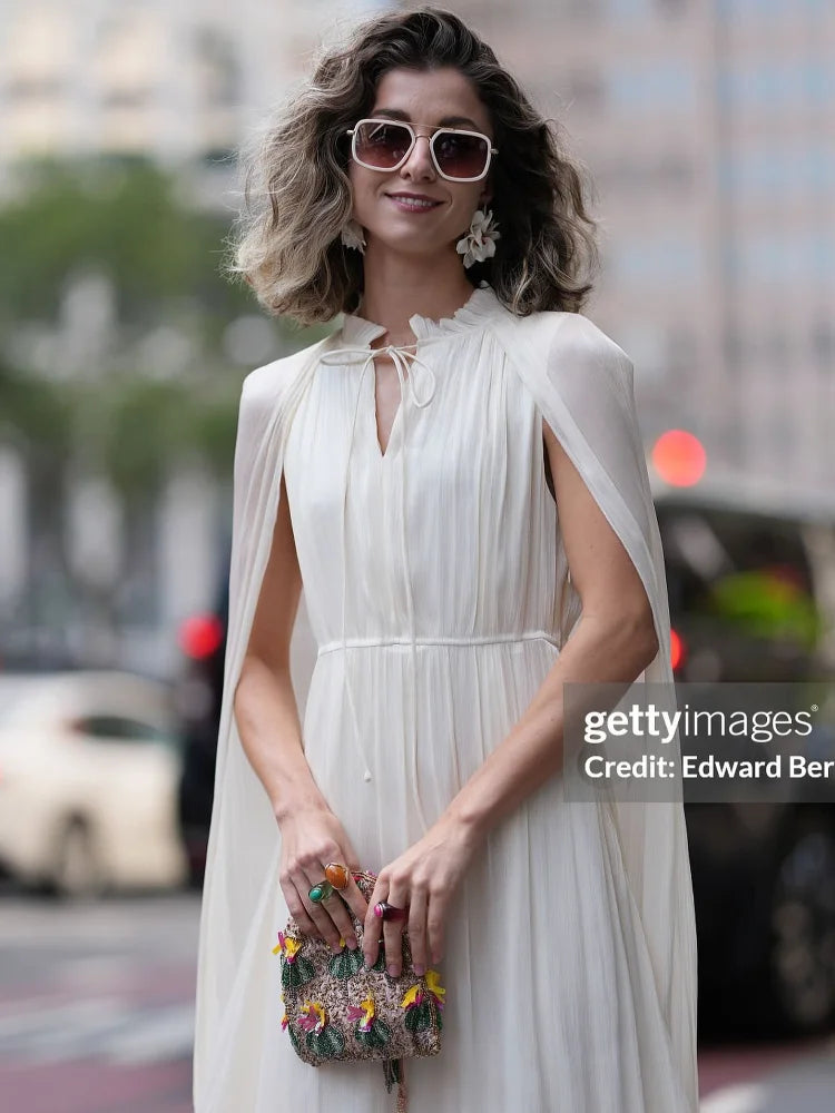 Elegant Ruffle V-neck Maxi Dress Women Chic Lapel Pleated Sleeveless High Waist Dresses Fashion 2025 Summer Lady Vacation Robes