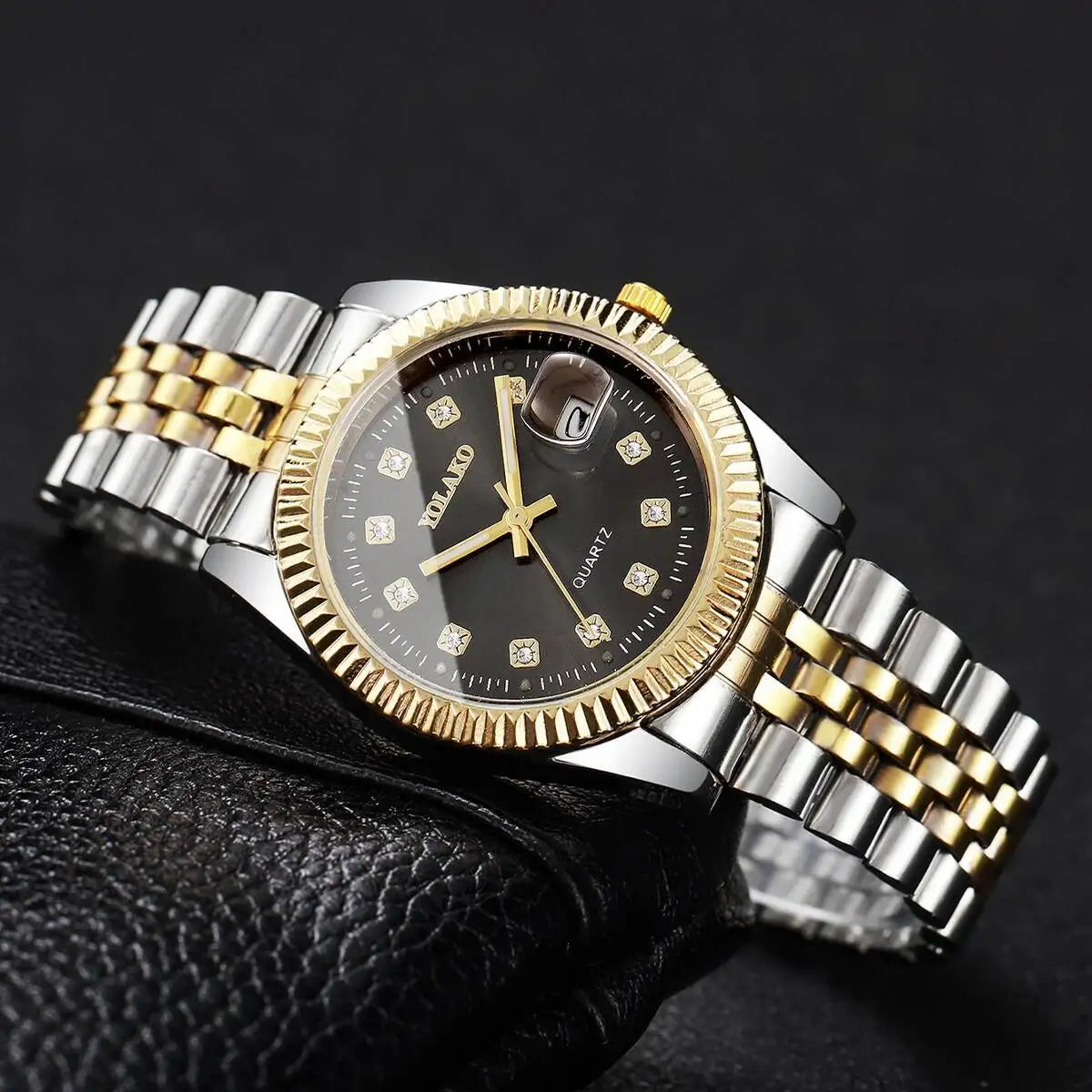 Luxury Rhinestone Men Business Watches Fashion Women Quartz Watch with Calendar Clock Gift（Without Box）