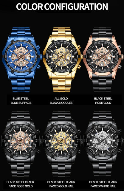 BINBOND S033 Luxury Hollow Non-Mechanical Business Quartz Men Watches 30M Waterproof Trendy Hollow Design Classics Men Watches