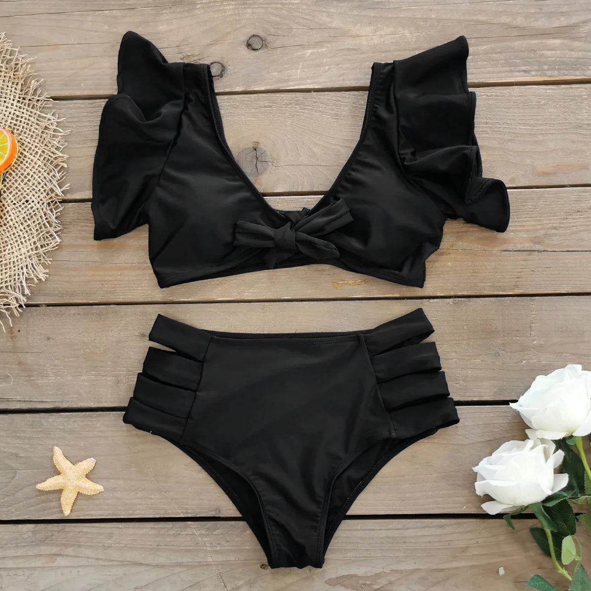 High Waist Ruffled Sexy Bikini Set 2025 Flounce Biquini Swimwear Women Two Pieces Swimsuit Floral Beachwear V-Neck Bathing Suit