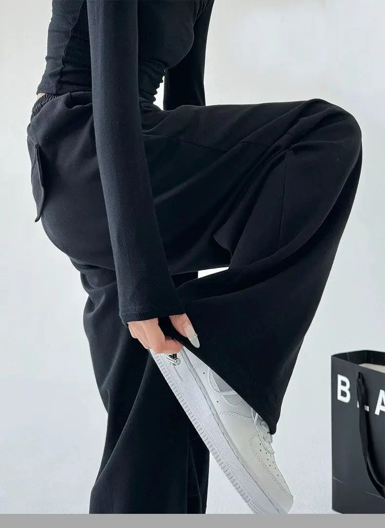 2025 New Harajuku Wide Leg Sweatpants Women Streetwear Baggy Oversize Gray Sports Pants Woman Drawstring Casual Joggers Trousers
