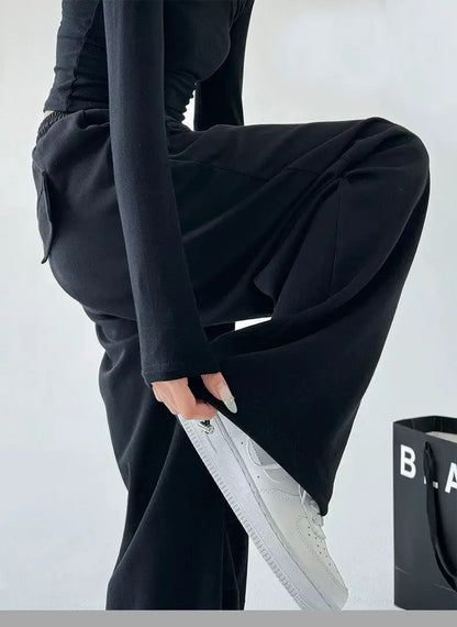 2025 New Harajuku Wide Leg Sweatpants Women Streetwear Baggy Oversize Gray Sports Pants Woman Drawstring Casual Joggers Trousers