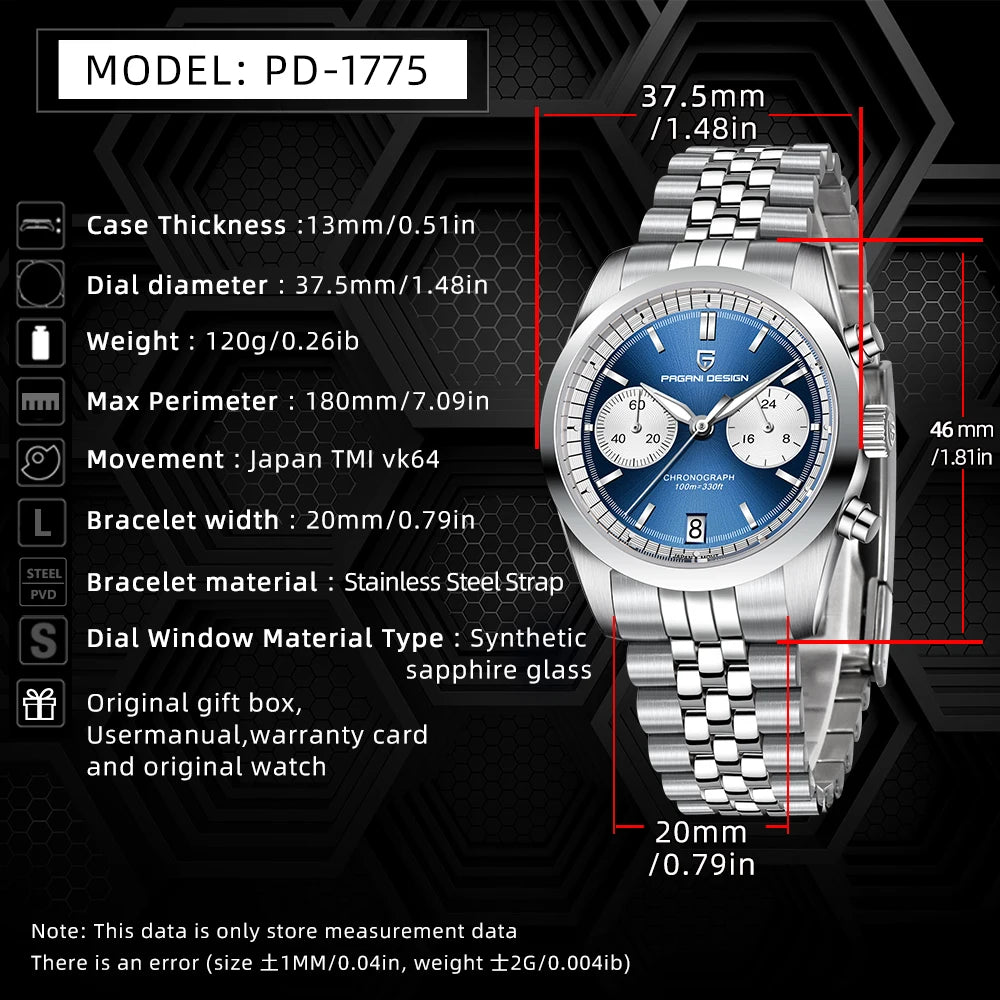 2026 New PAGANI DESIGN Pilot Men's Quartz Watches Sports Waterproof WristWatch Sapphire Automatic Watch Relogio Masculino PD1775