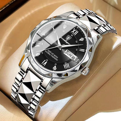 POEDAGAR Top Classic Men's Quartz Watches Waterproof Luminous Stainless Steel Man Wristwatch Date Week Original Men Watch Reloj
