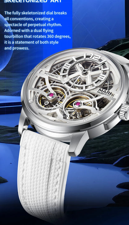 Mark Fairwhale Fashion Watches Mens Silicone Strap Waterproof Automatic Skeleton Mechanical Watch