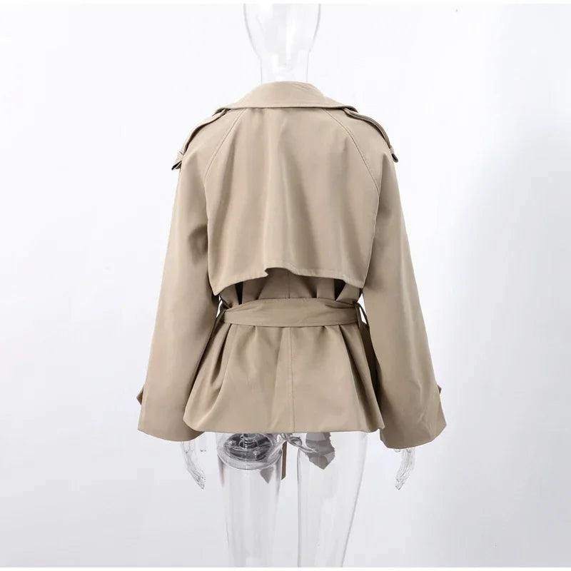 Solid Lapel Belted Windbreaker Chic Full Sleeve Button Loose Long Coat For Women 2025 New Office Lady Daily Commute Overcoats