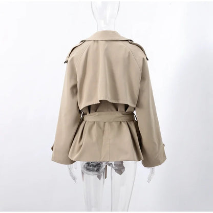 Solid Lapel Belted Windbreaker Chic Full Sleeve Button Loose Long Coat For Women 2025 New Office Lady Daily Commute Overcoats