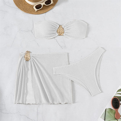 5 Colors With Skirt Bandeau Bikini Female Swimsuit Women Swimwear Three-pieces Bikini set Padded Bather Bathing Suit Swim V6624