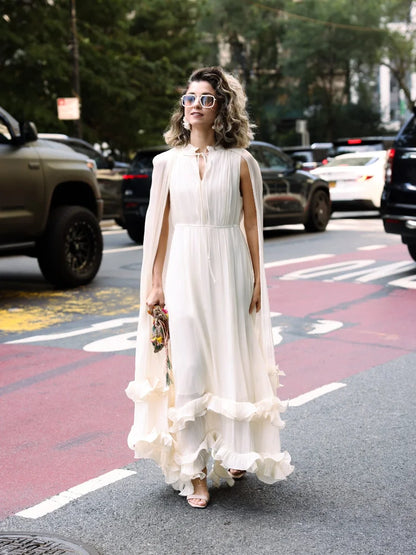 Elegant Ruffle V-neck Maxi Dress Women Chic Lapel Pleated Sleeveless High Waist Dresses Fashion 2025 Summer Lady Vacation Robes