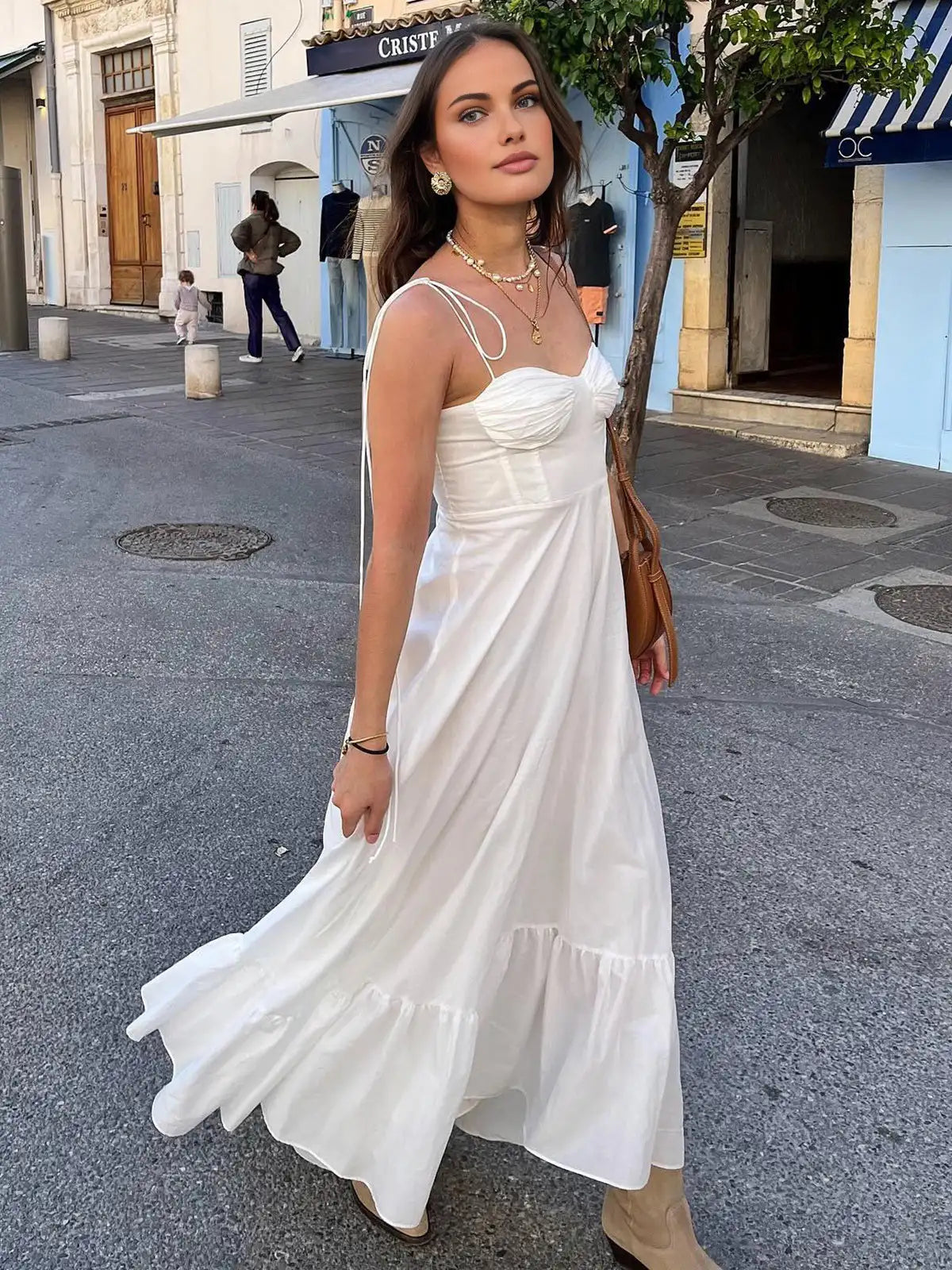 Ashgaily White Dress Women Halter Cotton Long Dress Lace Elegant Party Outfits Ladies Sexy Club Clothes