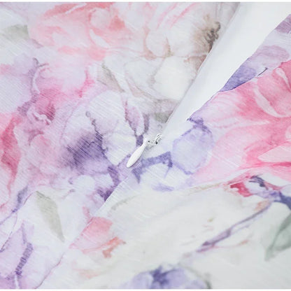 Trendy Floral Print Flare Sleeve V Neck Mini Dress Elegant High Waist Pleated Woman Vestidos 2025 New Autumn Evening Party Gown
