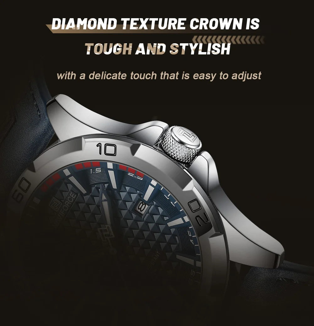 NAVIFORCE Brand Men Fashion Quartz Watches Male Leather Strap Sport Waterproof Wristwatches CalendarClock Relogio Masculino