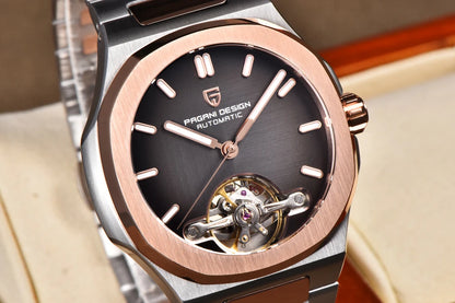 PAGANI DESIGN Tourbillon Men's Watches Rose Gold Top Luxury Automatic Watch For Men Mechanical Wristwatches AR Sapphire Luminous