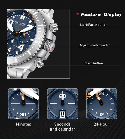 FEELNEVER New Diver Quartz Watch for Men 316L Stainless Steel Sapphire Big Dial Watch Men Outdoor 1000M Waterproof Men's Watches