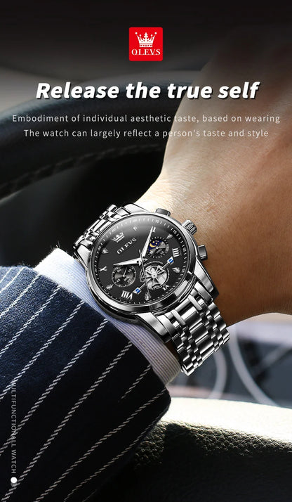 OLEVS 2856 Original Watches Man Multifunctional Chronograph Quartz Watch Waterproof Luminous Moon Phase Watches For Man Reloj