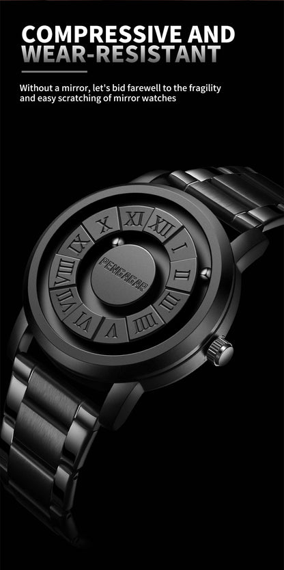 PENGAGAR Men's Watches Stainless steel Quartz Watch Creative Scrolling Pointer Magnetic Force Wrist Clock Relogio Masculino +box