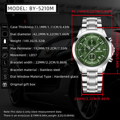 BENYAR Men's Watches Luxury Quartz Wristwatches Chronograph Watch Men Gifts Waterproof Stainless Steel Clock Reloj Hombre 2025