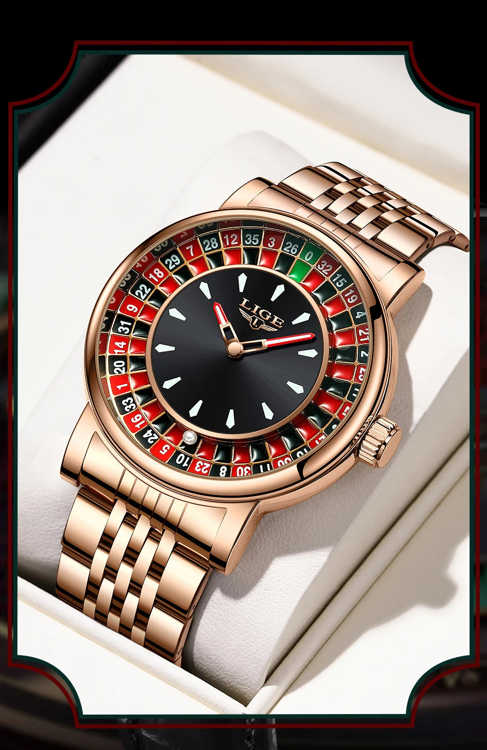 LIGE Quartz Man Watch Fashion Luxury Creative Roulette Game Dial Design Leather Casual Life Waterproof Watches for Men Gifts+Box