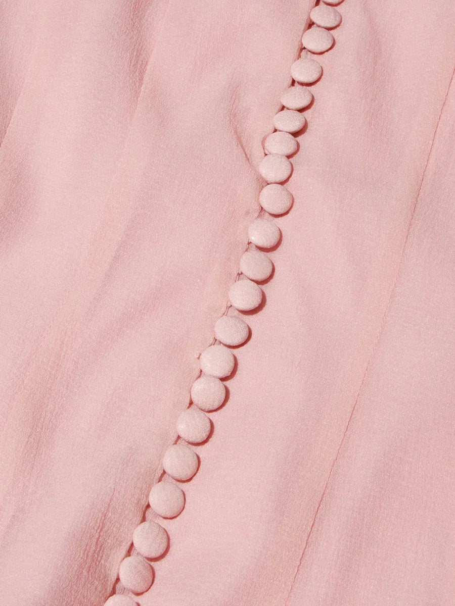 VGH Sweet Ruffles Elegant Knee Length Dresses for Women Round Neck Flare Sleeve High Waist Spliced Button  A Line Dress Female