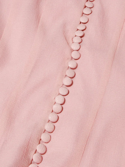 VGH Sweet Ruffles Elegant Knee Length Dresses for Women Round Neck Flare Sleeve High Waist Spliced Button  A Line Dress Female