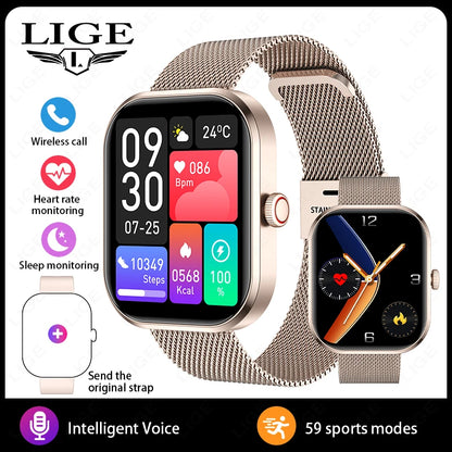 LIGE Fashion Smart Watches Women Bluetooth Call Women‘s Health Monitor Heart Rate Blood Pressure Fitness Digital Smartwatch Men