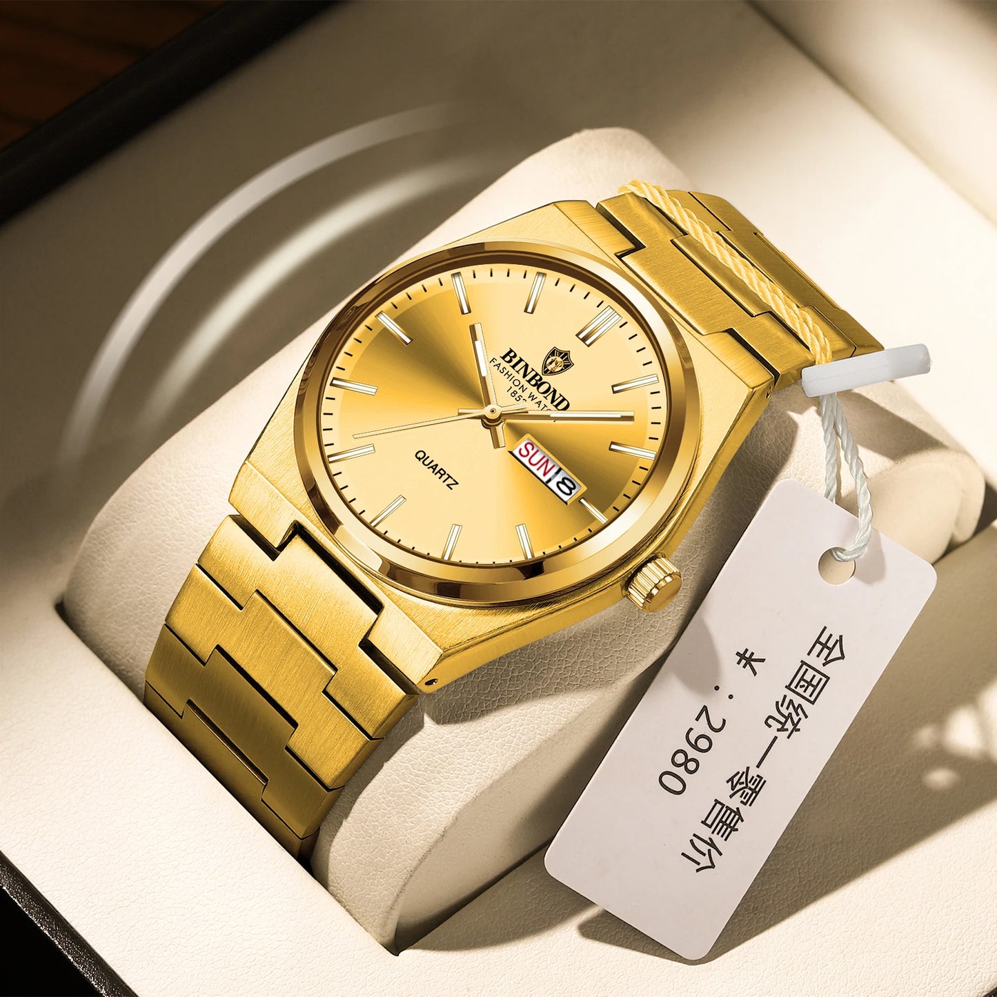 BINBOND Fashion B102 Men Business Watch Leisure Quartz Stainless Steel Buckle Watches Waterproof Luminous Calendar Men's Watches