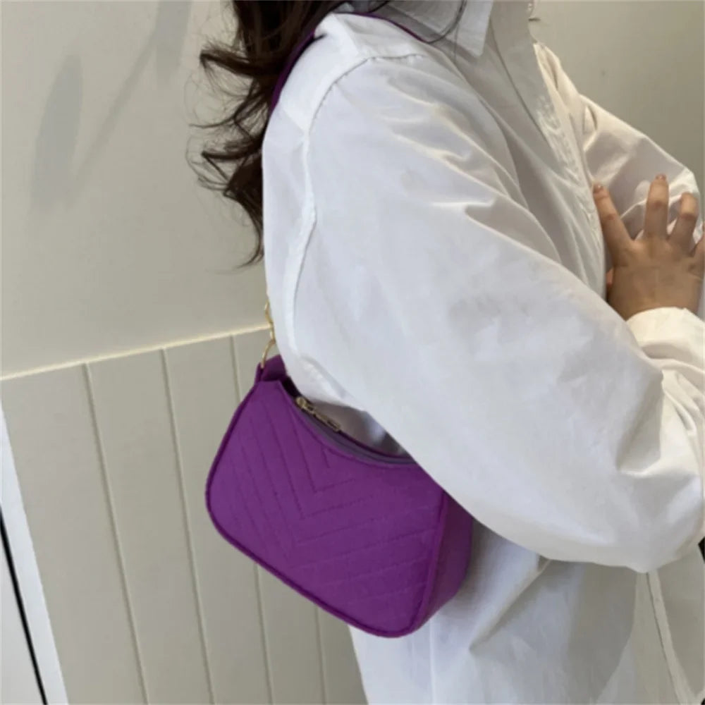 Women's Mini Felt Shoulder Bag - Ergonomic Underarm Saddlebag Purse Shoulder Pouch Simple Light Weigh Underarm Bag