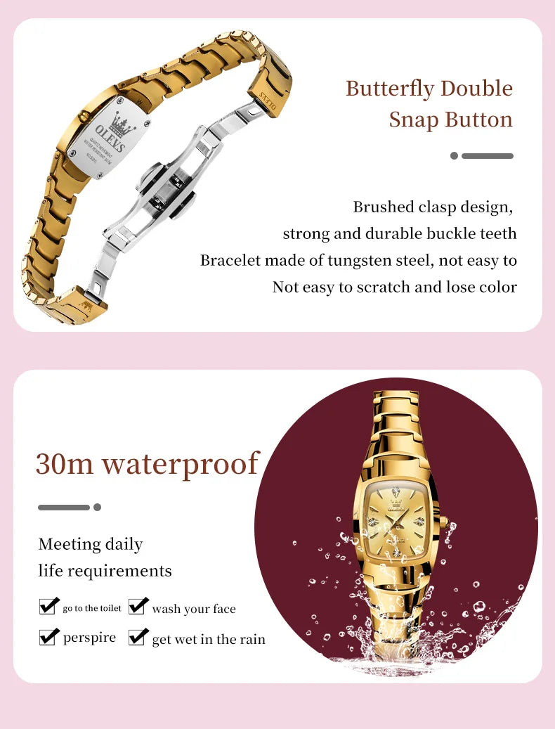 OLEVS 7006 Women's Watches Fashion Tonneau Dial Luxury Tungsten Steel Waterproof Wristwatch for Women Elegant Retro Ladies Watch