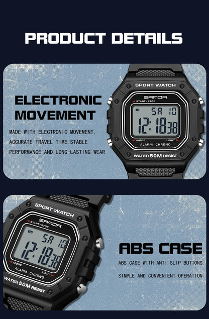 SANDA 2156 Fashion Mens Watch Military Water Resistant Sport Watches Army Big Dial Led Digital Wristwatches Stopwatches For Male
