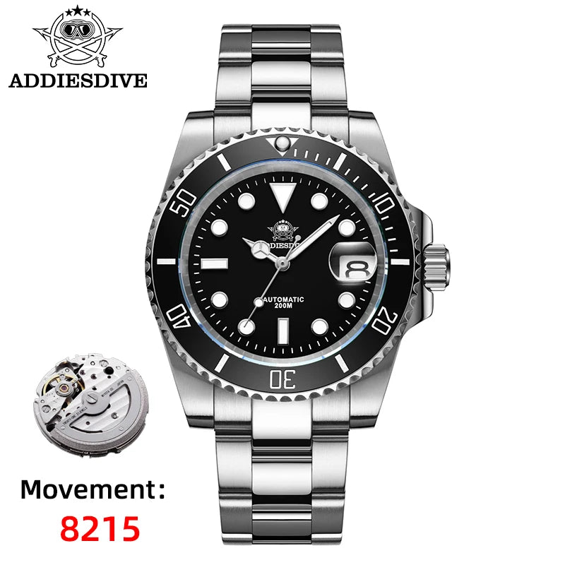 ADDIESDIVE AD2503 Luxury Men Automatic Watch 8215 Movement Sapphire Glass Diving Watches 200M Waterproof Mechanical reloj hombre