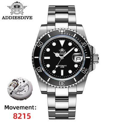 ADDIESDIVE AD2503 Luxury Men Automatic Watch 8215 Movement Sapphire Glass Diving Watches 200M Waterproof Mechanical reloj hombre
