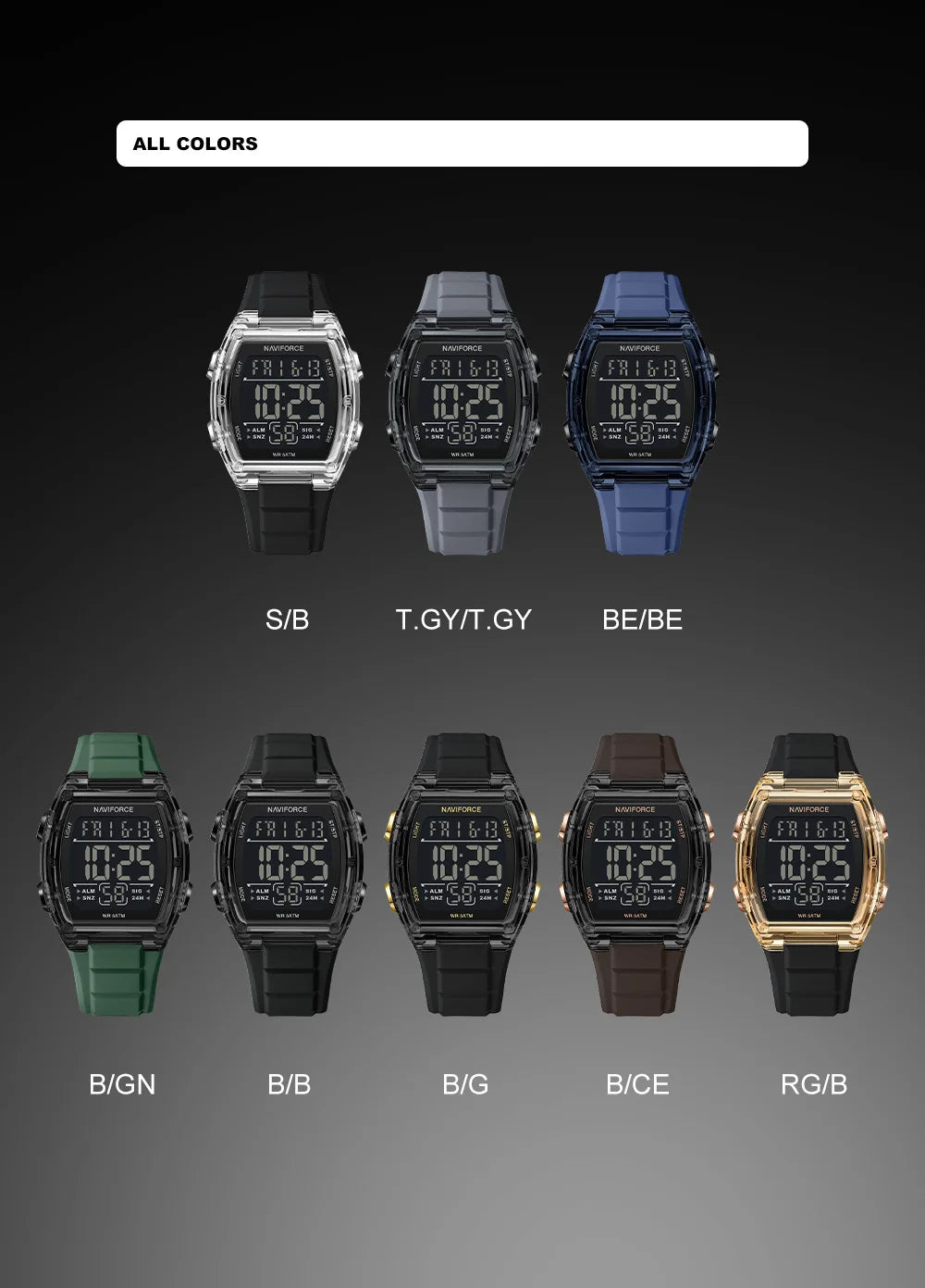 NAVIFORCE Top Brand Luxury Mens Watches Alarm Stopwatch LED Digital Backlight Display Waterproof Sport Watch Men Montre Homme