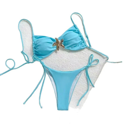 Sexy Solid Color Bikini Set Two Piece Swimsuit Pure Color Quick Dry Backless High Elasticity Nylon Fabric for Swimming And Wa...