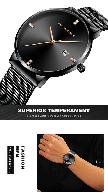 Japanese Original Quartz Movement Watch Luxury Rhinestone 40mm Blue Black Business Style Casual Fashion Stainless Steel Watches
