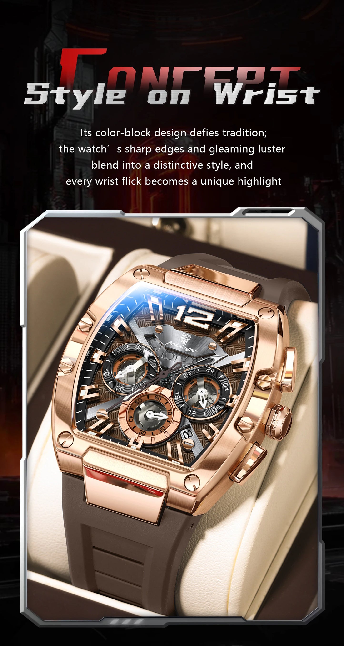 POEDAGAR Fashion Military Men's Watches Luminous Waterproof Date Sports Male Clock Chronograph Silicone Quartz Luxury Wristwatch