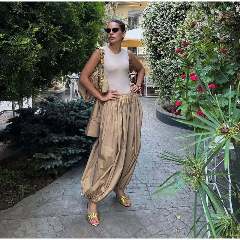 Drop Waist Lantern Pant 3 Pieces Suit Women Stripe Bikini Long Sleeve Lapel Shirt Pants Sets 2026 Female Casual Street Outfit
