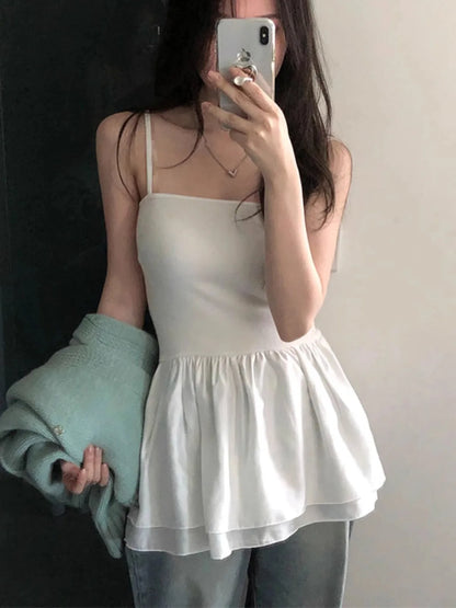 2000s Y2k Harajuku Sleeveless Tank Top Street Simple Sweet Personality Double-layer Skirt Splicing Slimming Strapless Vest Top