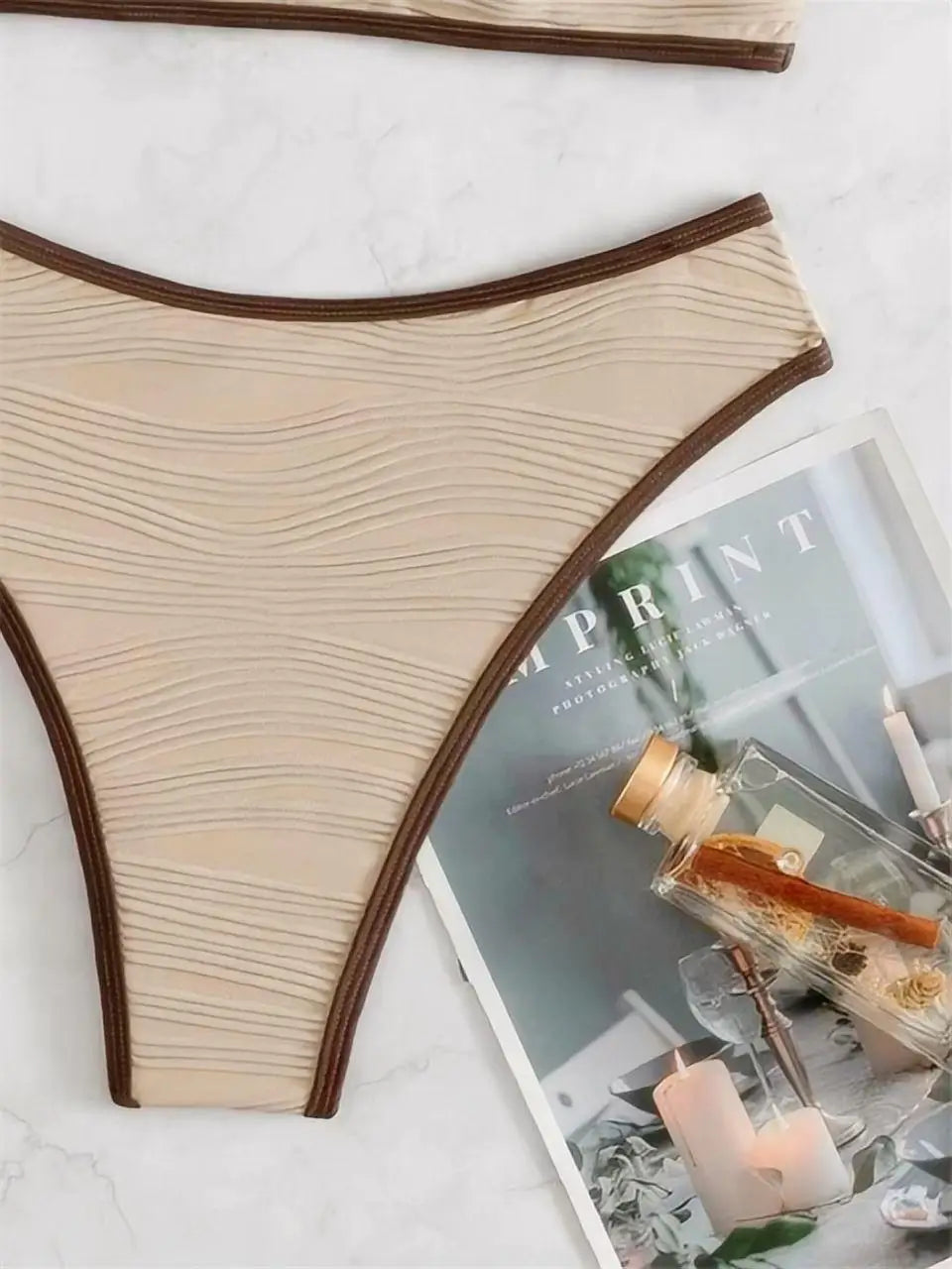 2026 Women Sexy Thong Swimsuit Push Up Swimwear Contrast Binding Bandeau Bikinis Female Bathing Suit Swimming Summer Beachwear