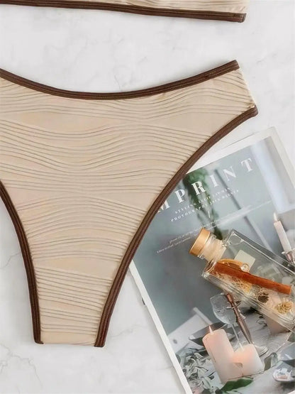 2026 Women Sexy Thong Swimsuit Push Up Swimwear Contrast Binding Bandeau Bikinis Female Bathing Suit Swimming Summer Beachwear